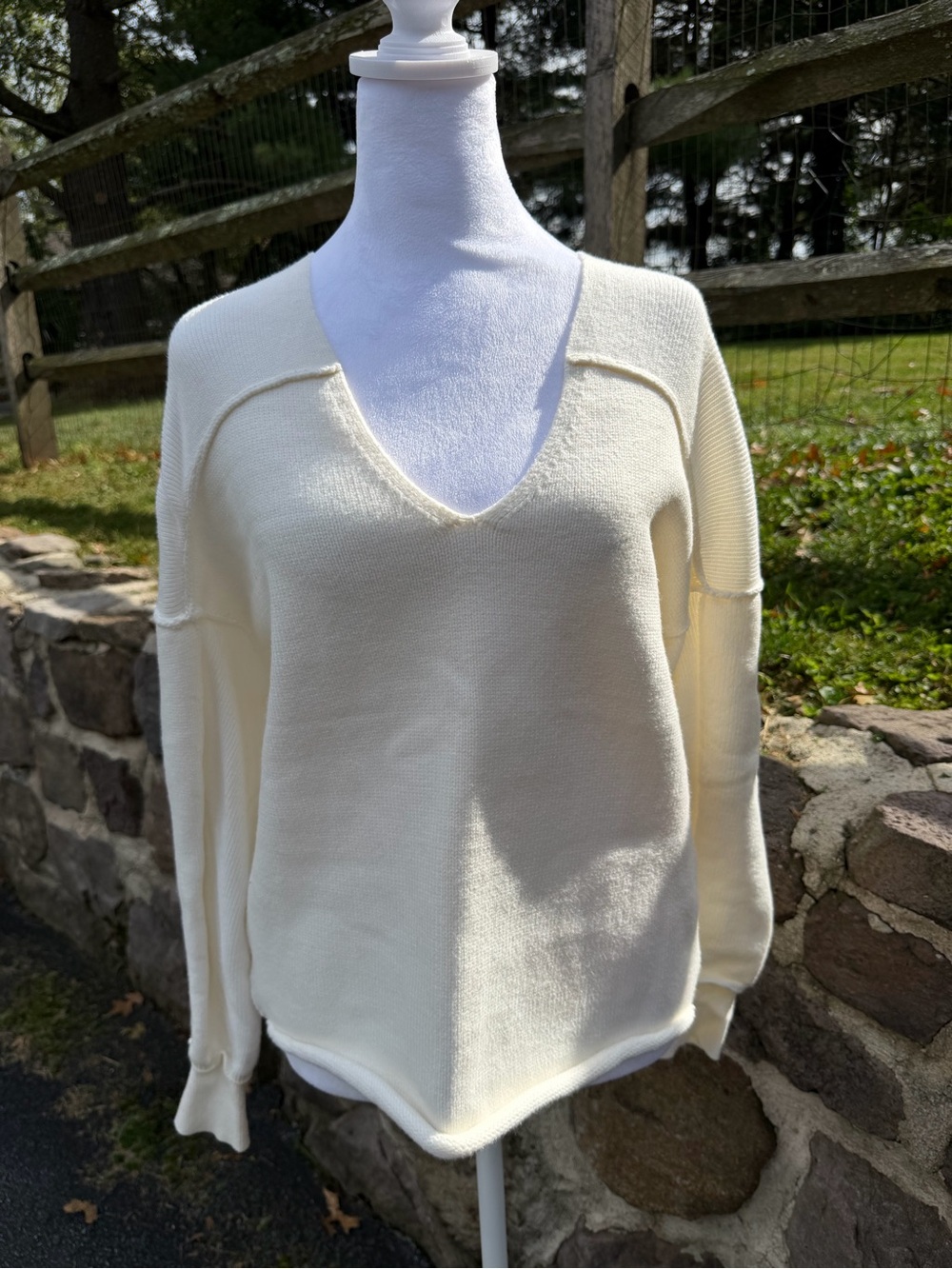 CAbi Cream V-Neck Lightweight Sweater